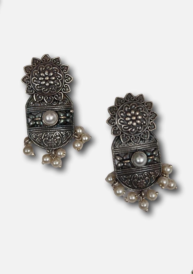 Silver Brass Earrings - Indya