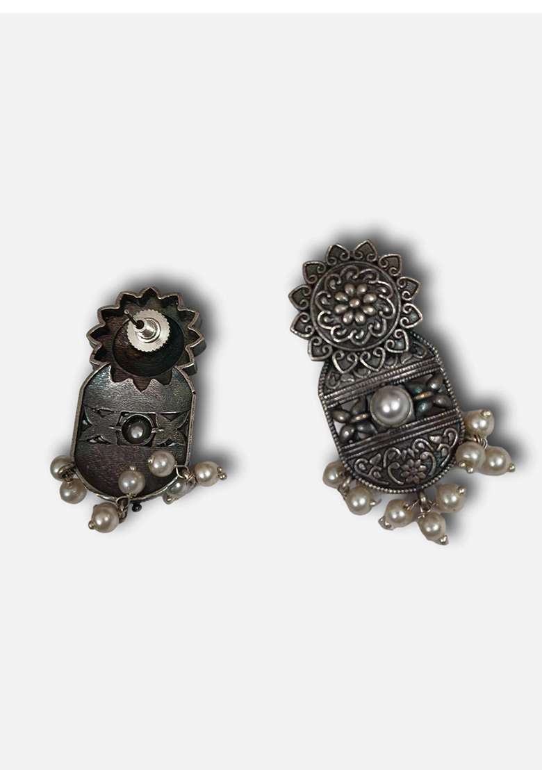 Silver Brass Earrings - Indya