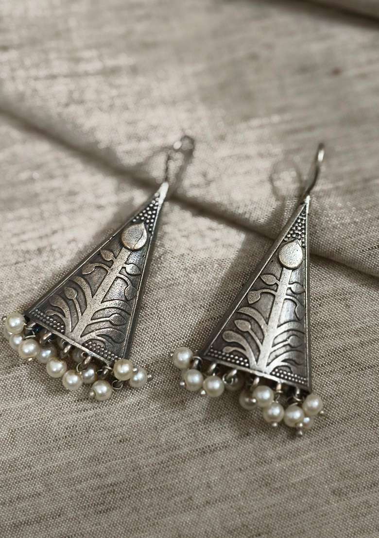 Silver Brass Earrings - Indya