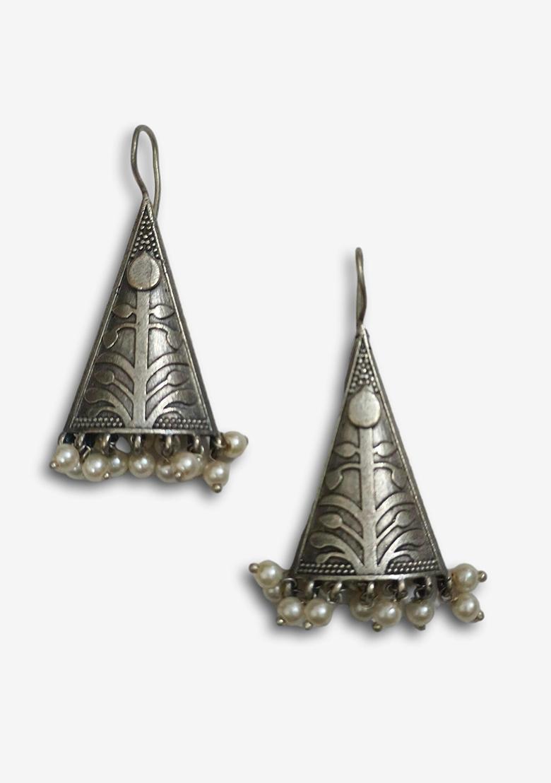 Silver Brass Earrings - Indya