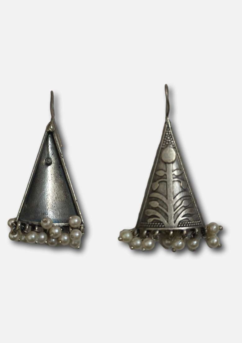 Silver Brass Earrings - Indya