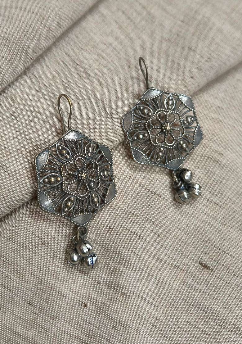 Silver Brass Earrings - Indya