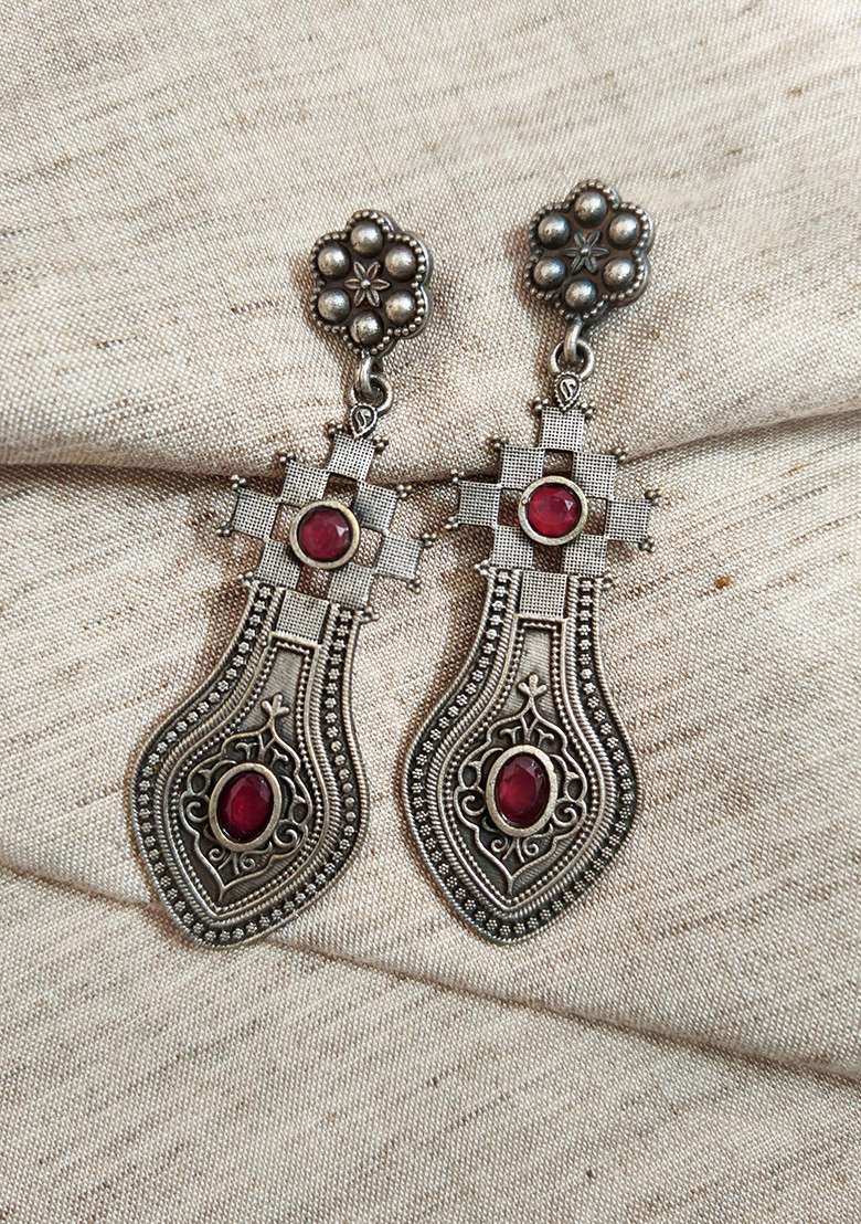 Silver Brass Earrings - Indya