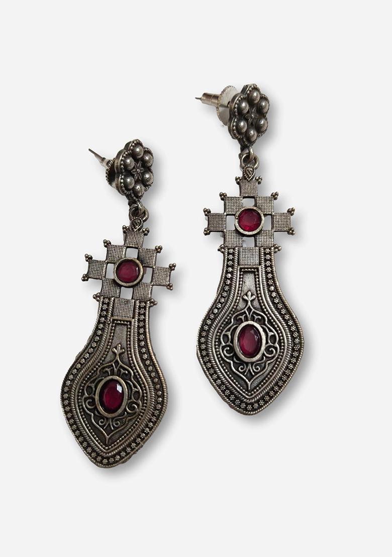 Silver Brass Earrings - Indya