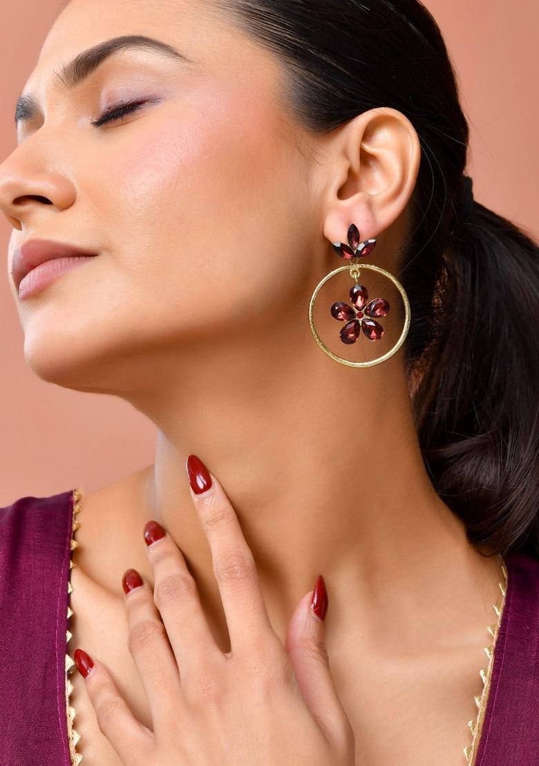 Maroon Stainless Steel Earrings - Indya