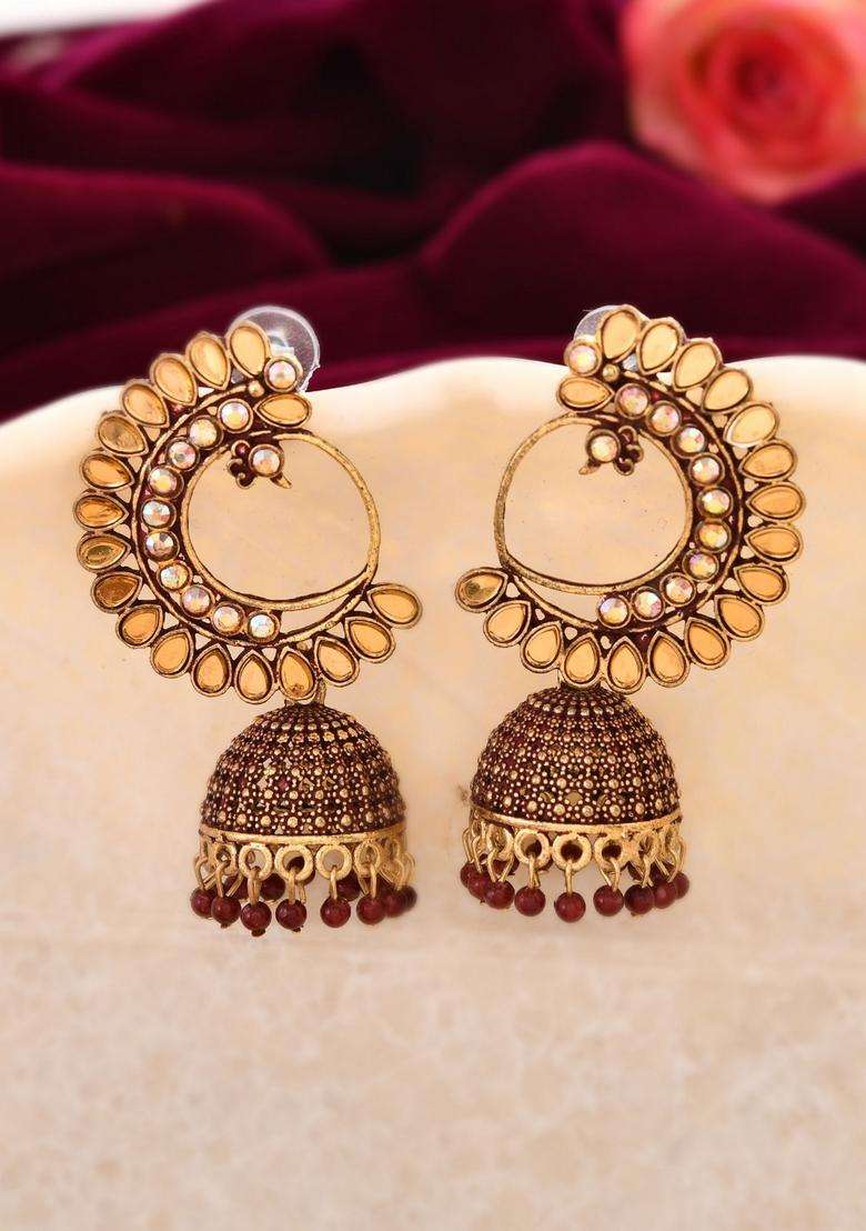 Maroon Stainless Steel Earrings - Indya