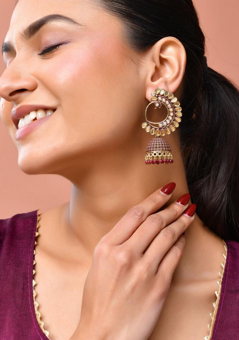 Maroon Stainless Steel Earrings - Indya