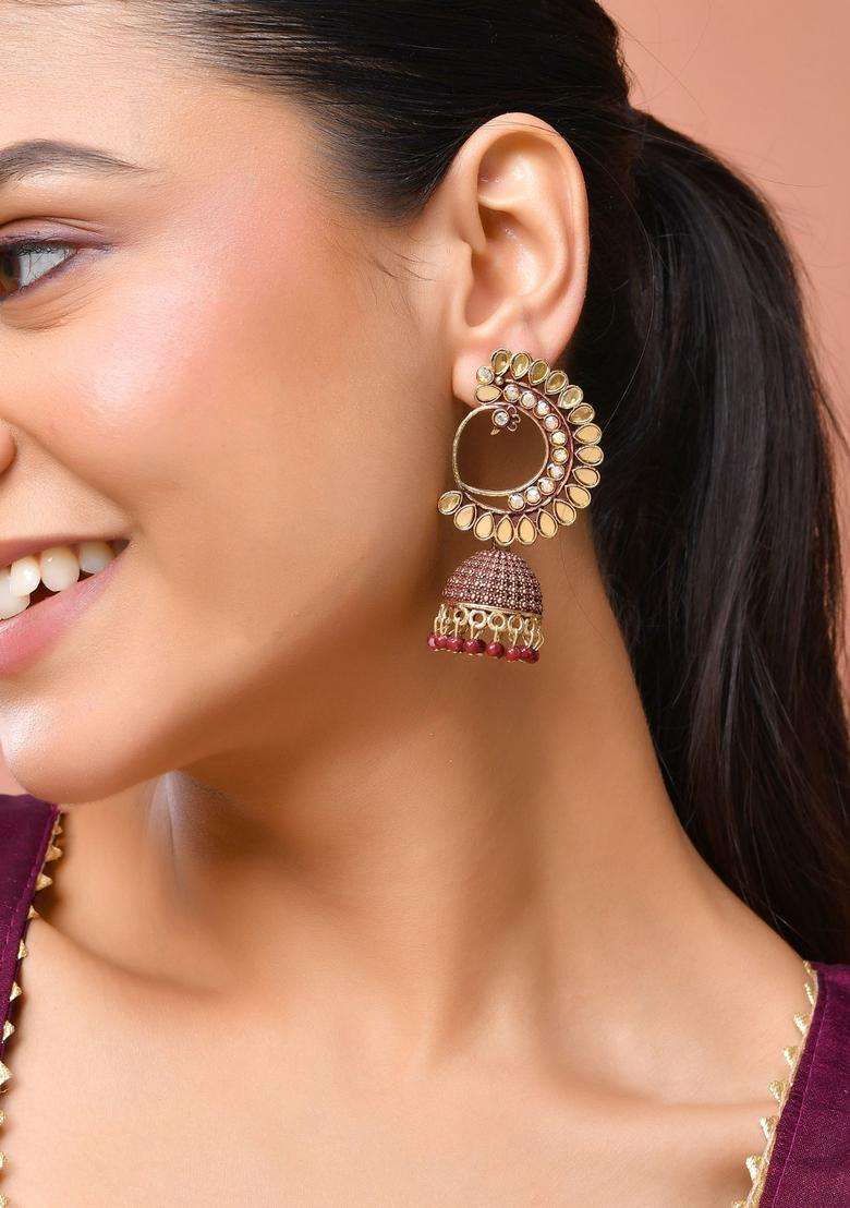 Maroon Stainless Steel Earrings - Indya