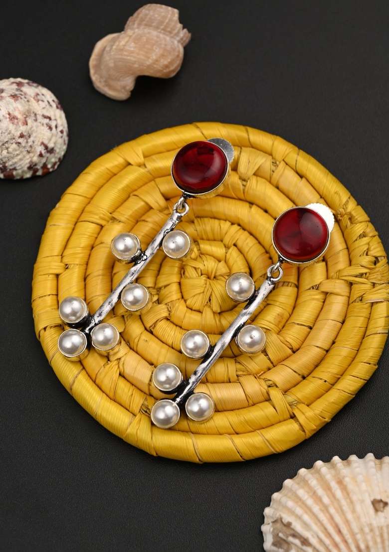 Red  Brass Earring - Indya