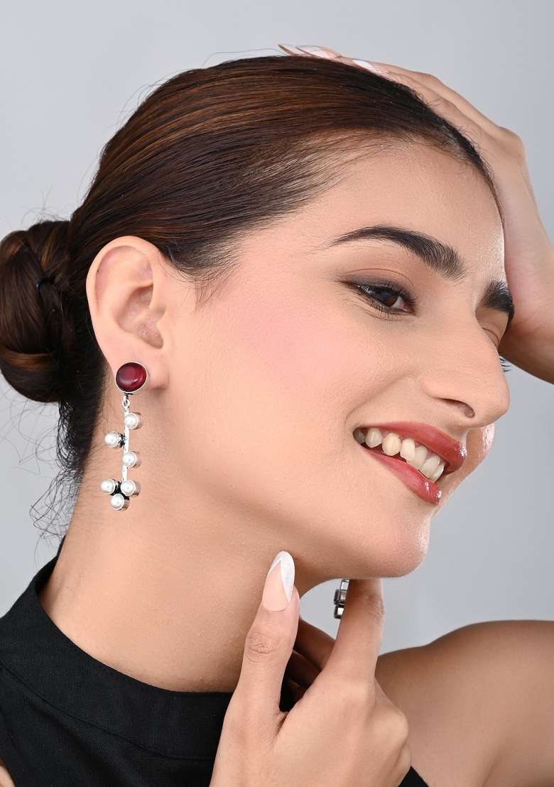 Red  Brass Earring - Indya
