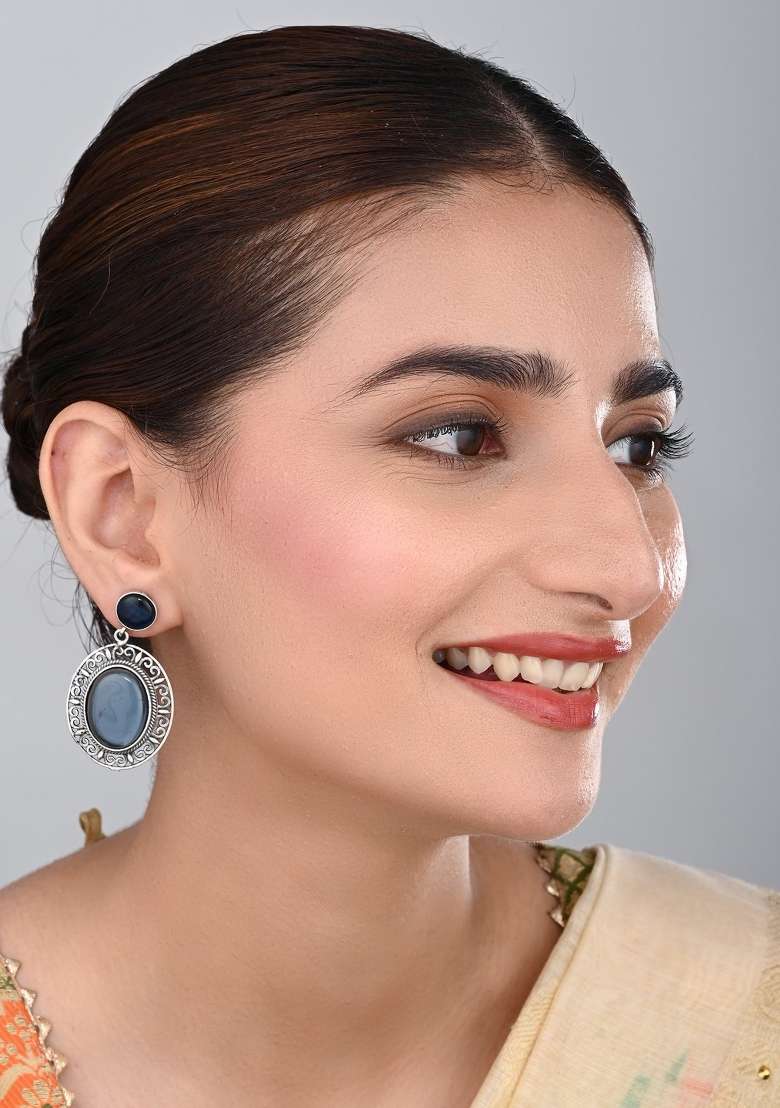 Blue  Brass Earring - Indya