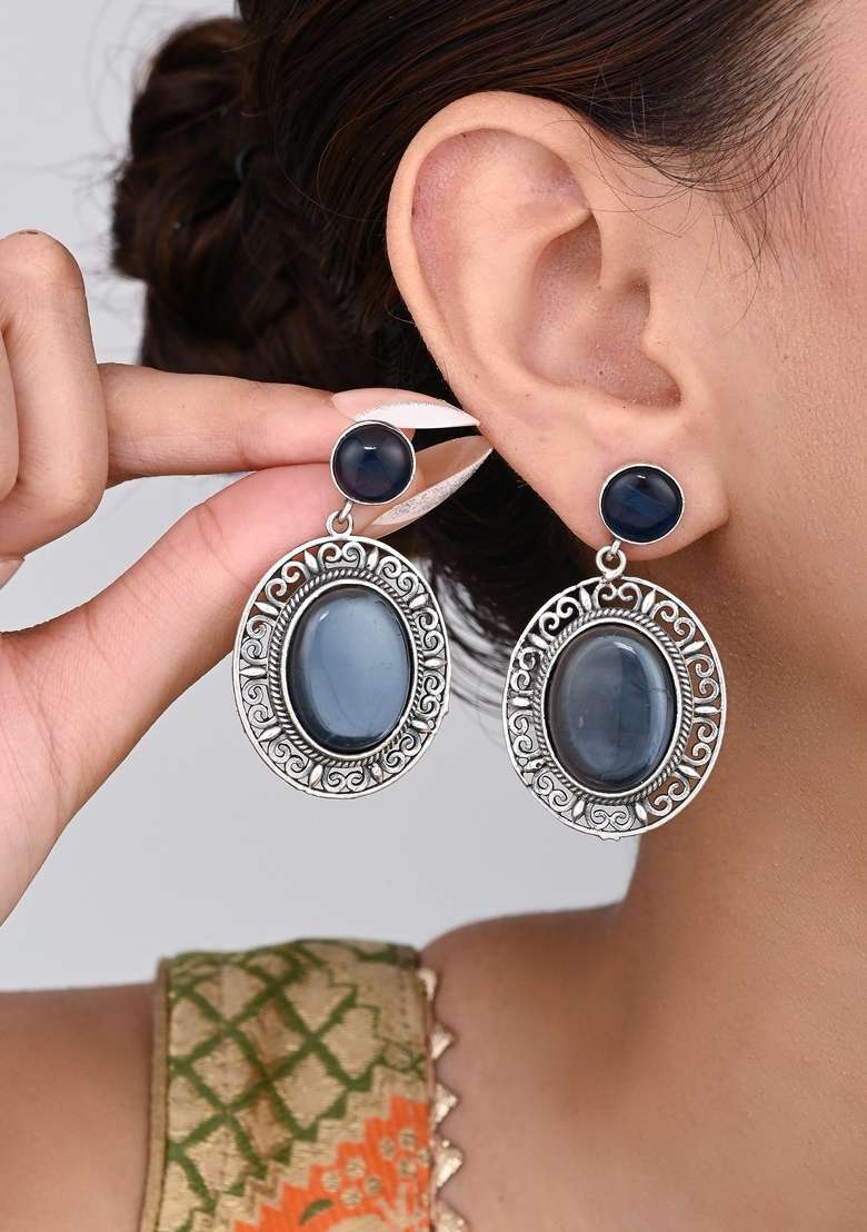 Blue  Brass Earring - Indya