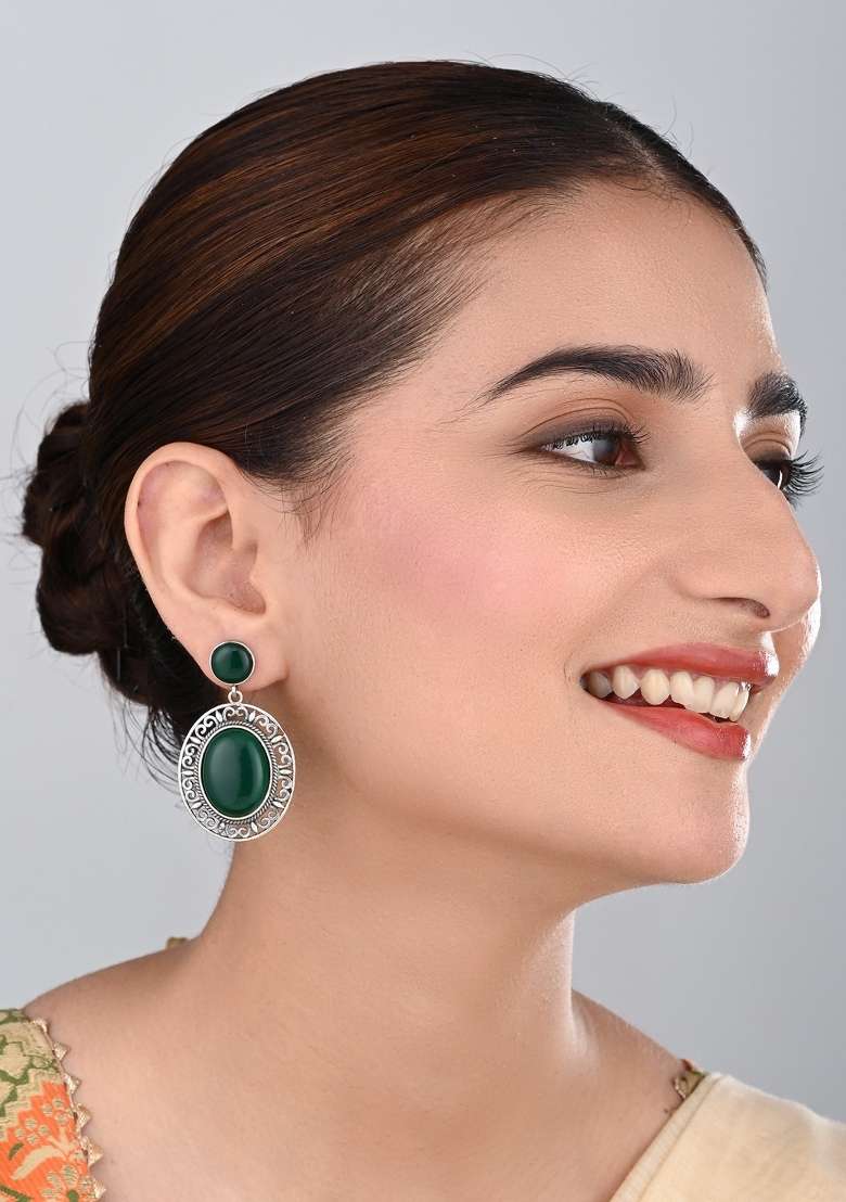 Green  Brass Earring - Indya