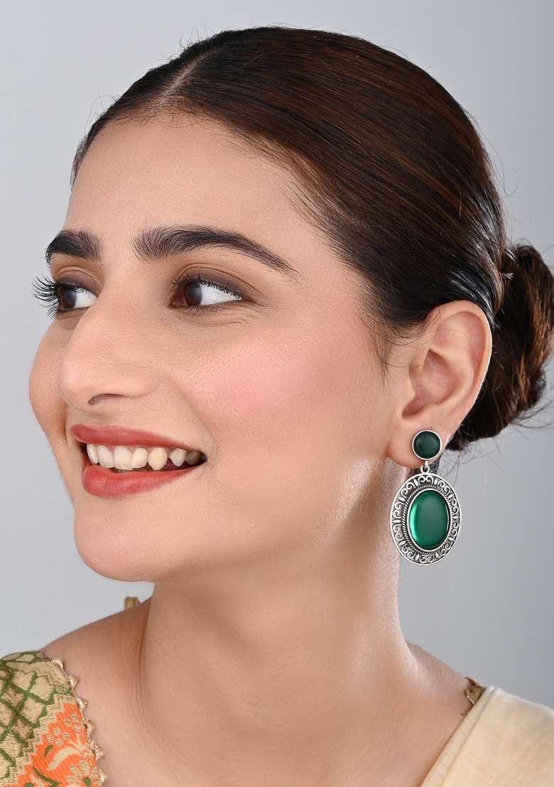 Green  Brass Earring - Indya