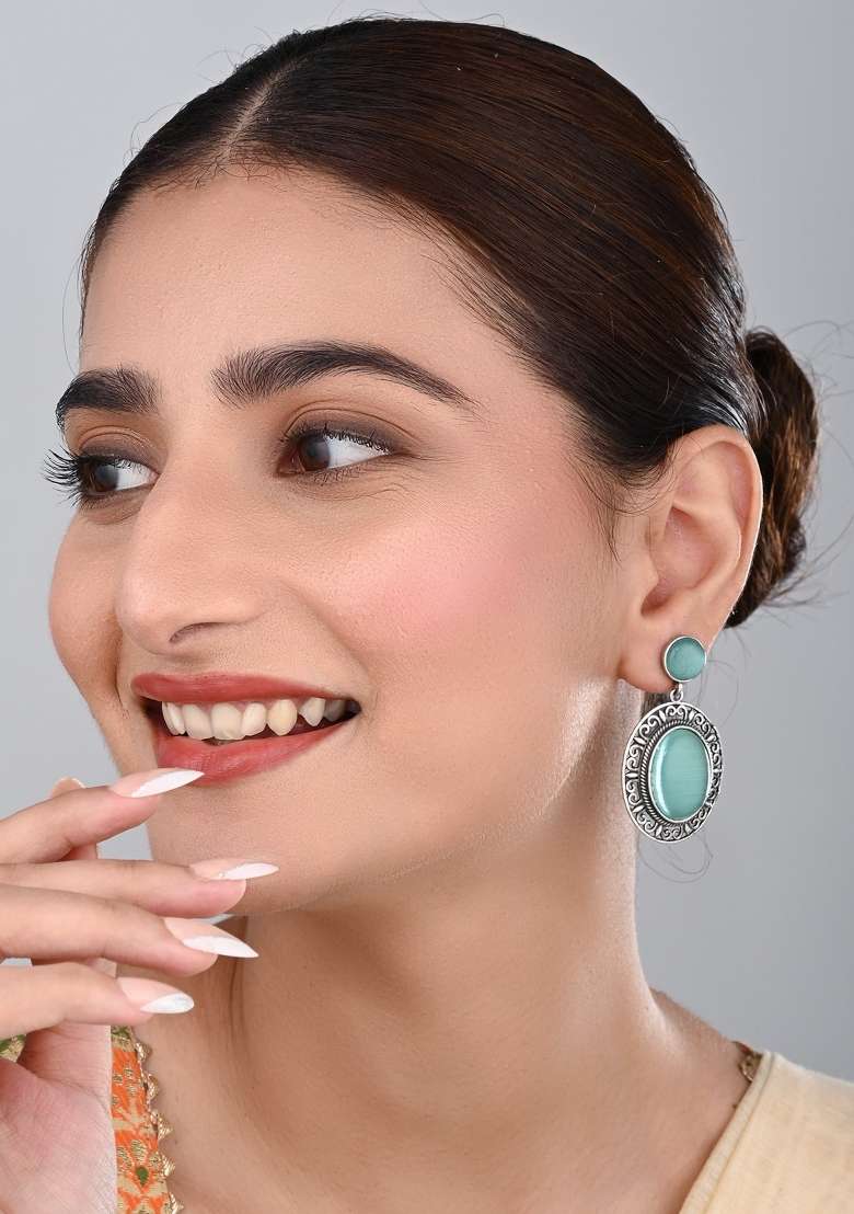 Turquoise  Brass Earring - Indya