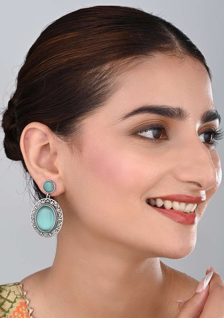 Turquoise  Brass Earring - Indya