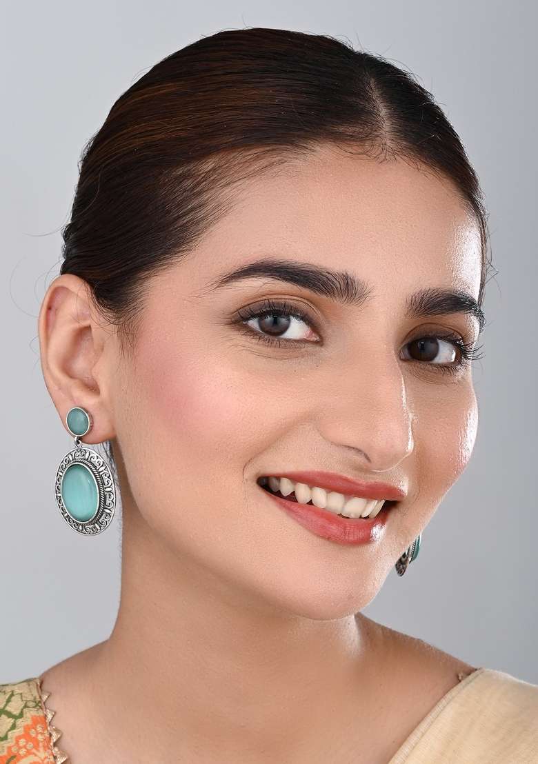 Turquoise  Brass Earring - Indya