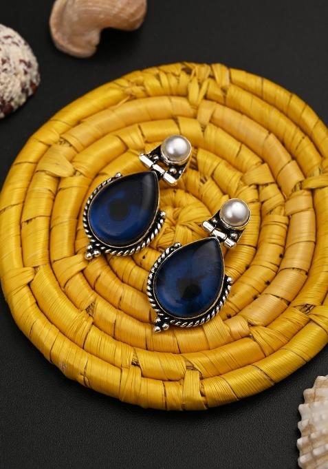 Greyish Blue  Brass Earring