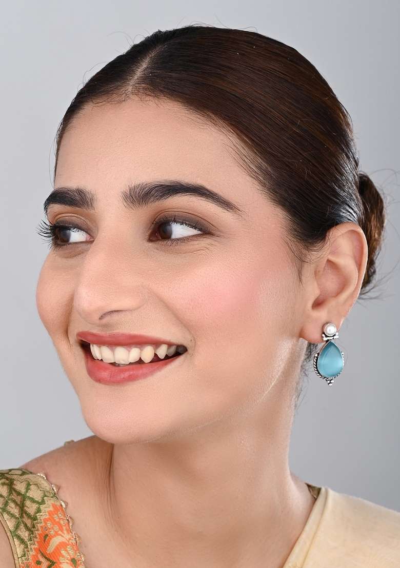 Blue  Brass Earring - Indya
