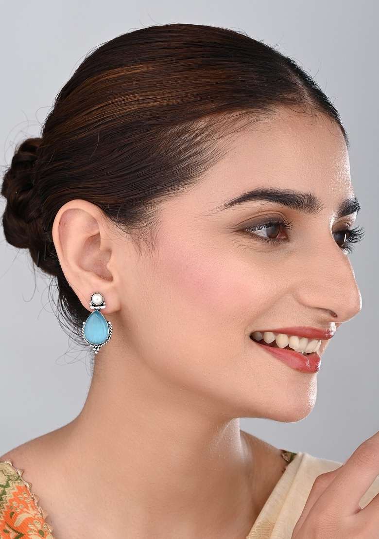 Blue  Brass Earring - Indya