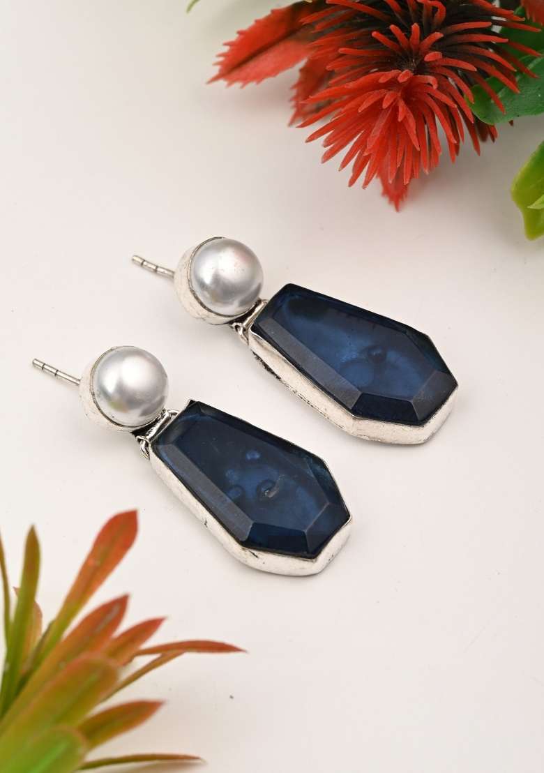 Greyish Blue  Brass Earring - Indya