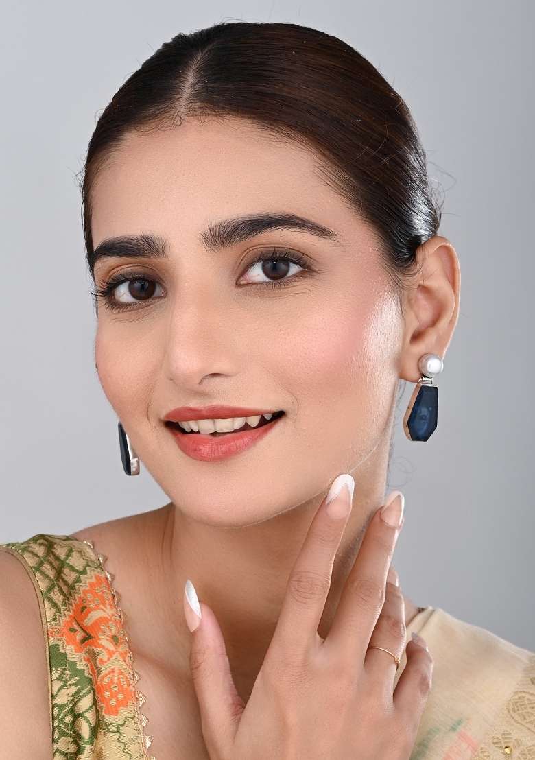 Greyish Blue  Brass Earring - Indya