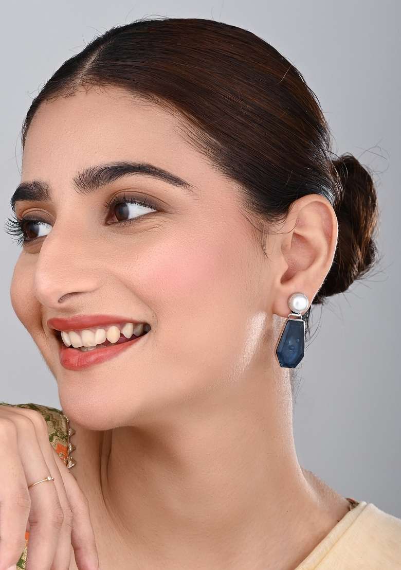 Greyish Blue  Brass Earring - Indya