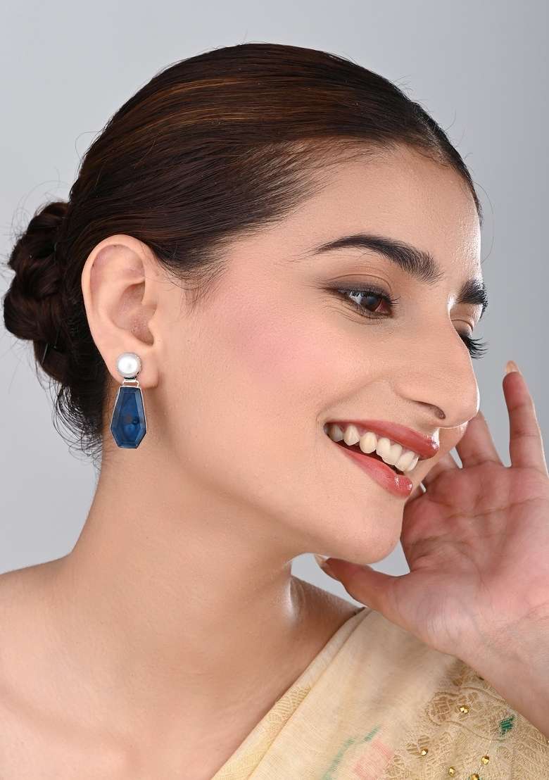 Greyish Blue  Brass Earring - Indya