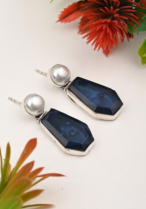 Greyish Blue  Brass Earring