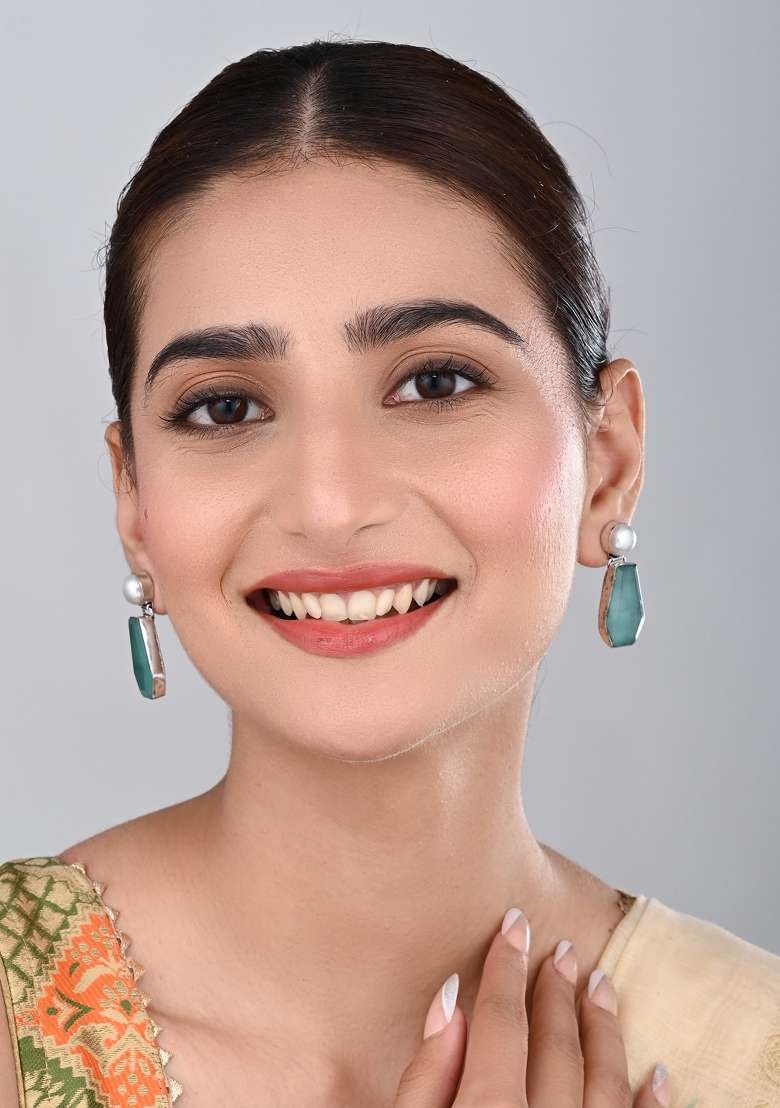 Blue  Brass Earring - Indya