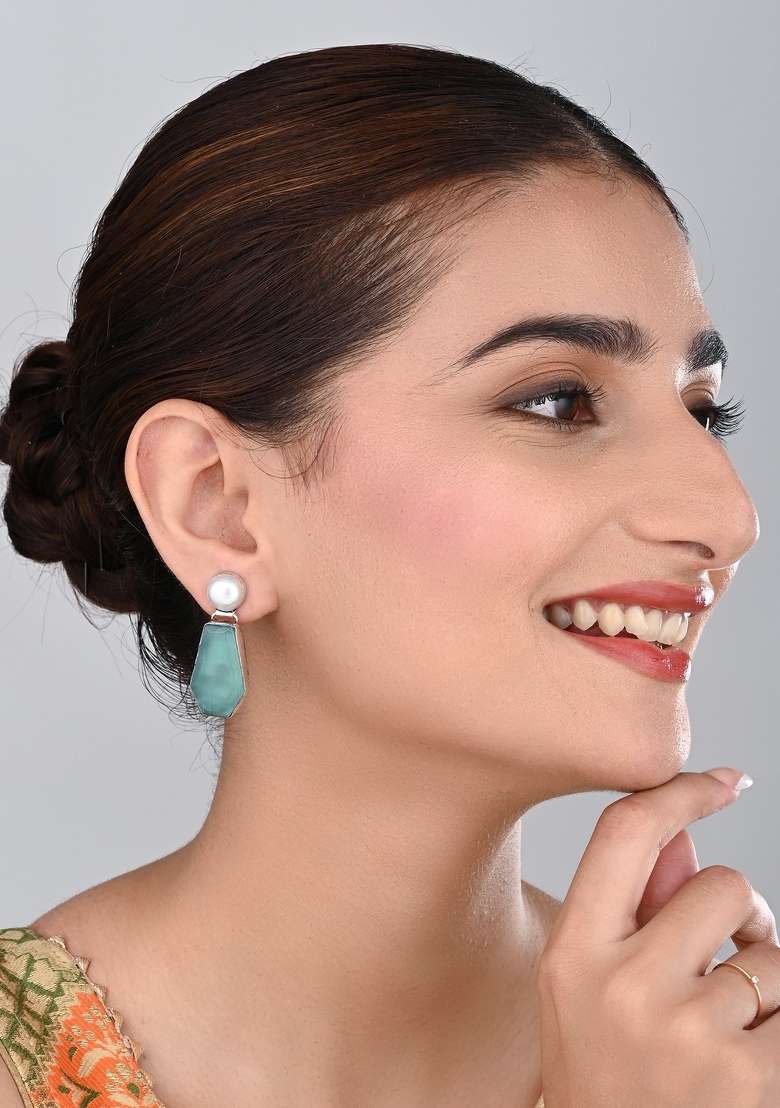 Blue  Brass Earring - Indya