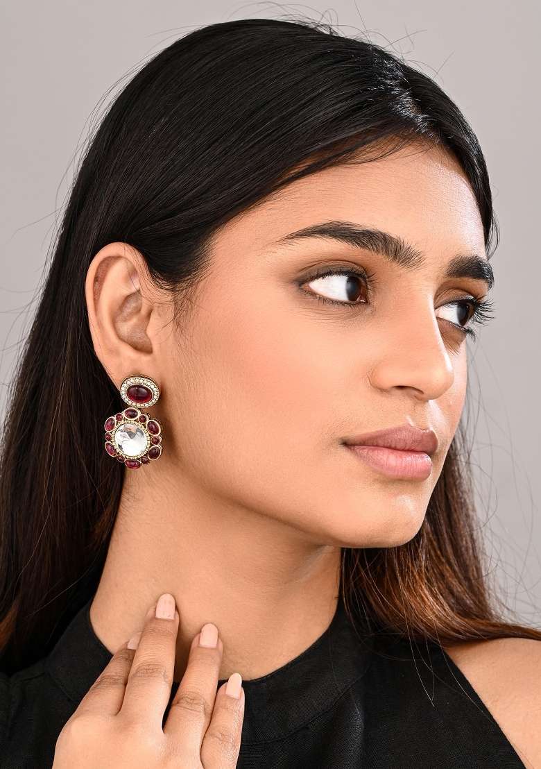 Maroon  Zinc Alloy Earring - Indya