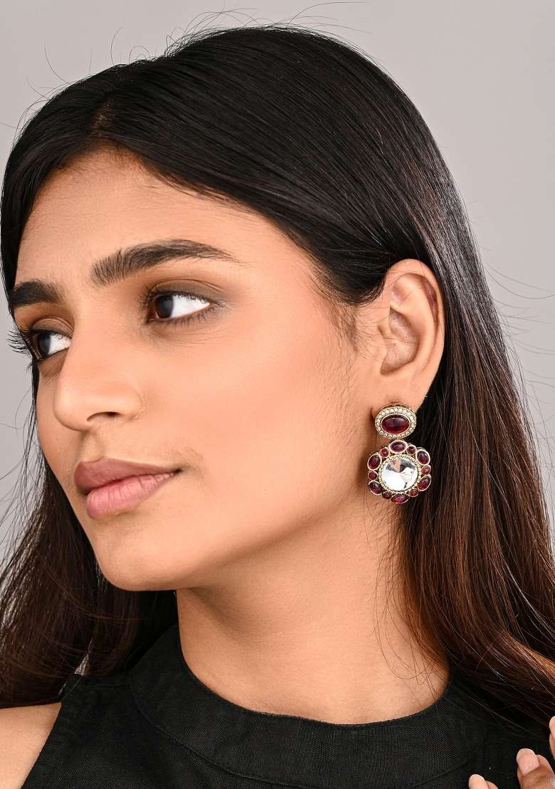 Maroon  Zinc Alloy Earring - Indya