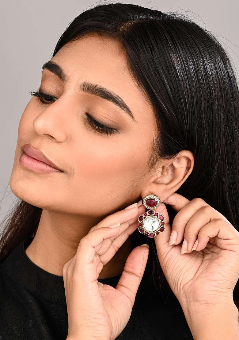 Maroon  Zinc Alloy Earring - Indya