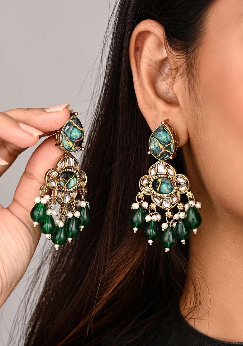 Green  Zinc Alloy Earring - Indya