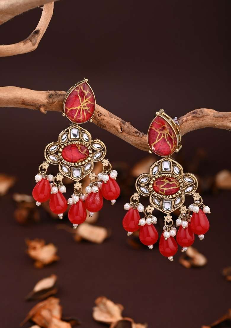 Red  Zinc Alloy Earring - Indya