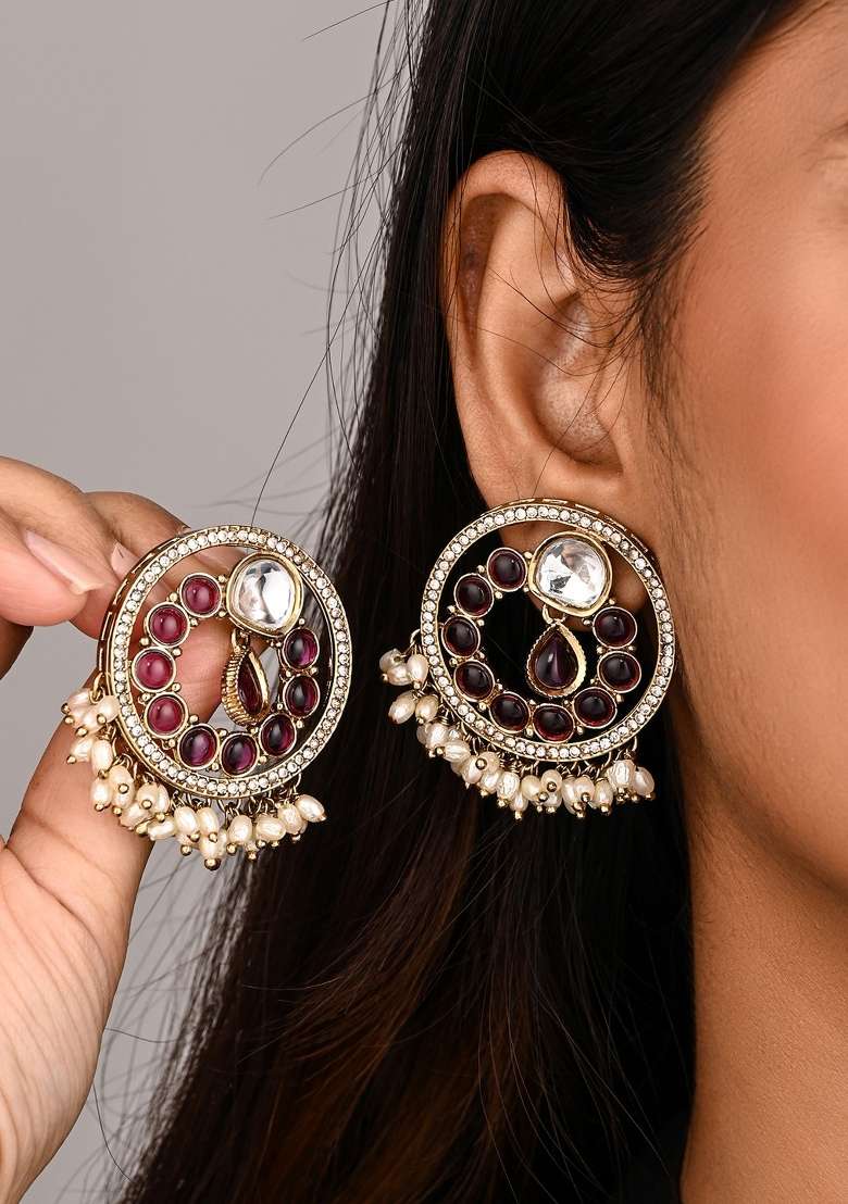 Maroon  Zinc Alloy Earring - Indya