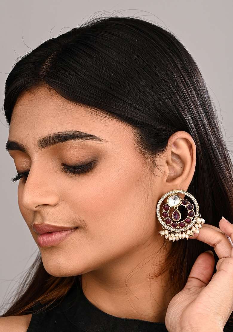 Maroon  Zinc Alloy Earring - Indya