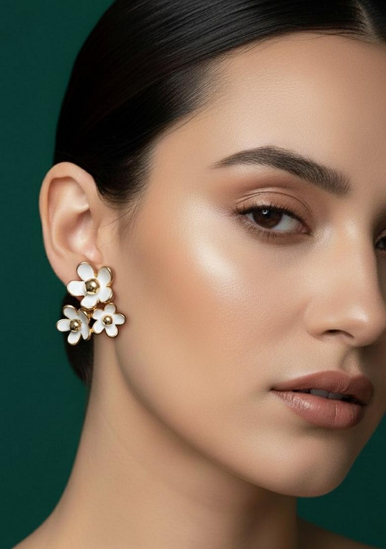 White Stainless Earrings - Indya