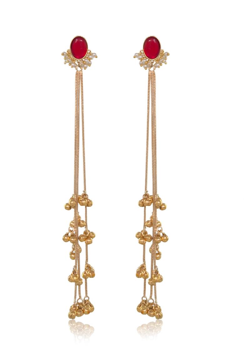 Maroon Brass Earrings Set - Indya