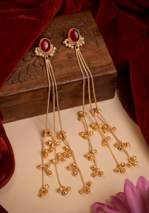 Maroon Brass Earrings Set