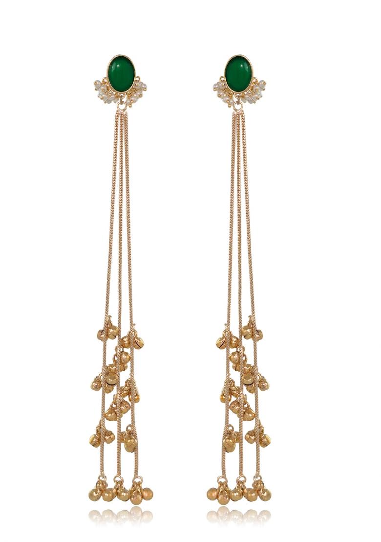 Green Brass Earrings Set - Indya