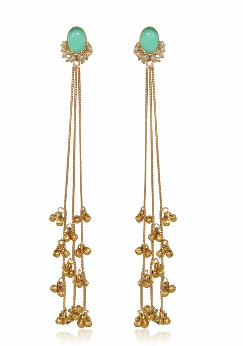 Turquoise Brass Earrings Set - Indya