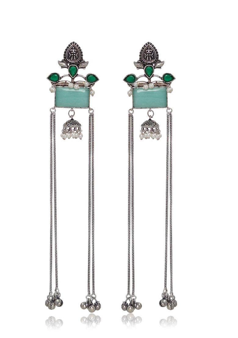 Turquoise Brass Earrings Set - Indya