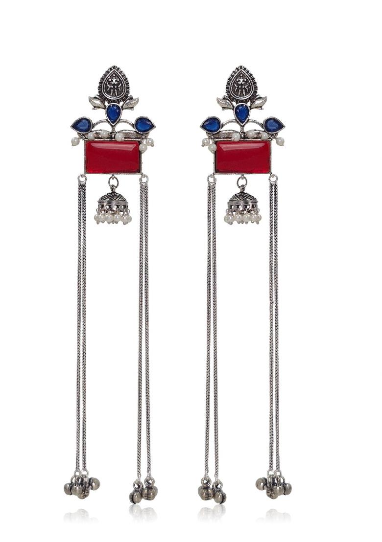 Maroon Brass Earrings Set - Indya