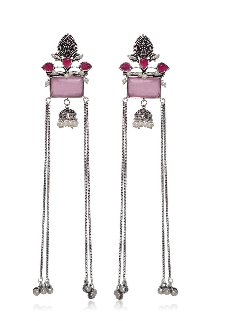 Pink Brass Earrings Set - Indya