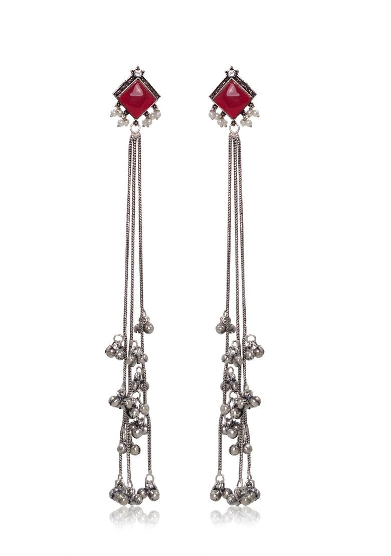 Maroon Brass Earrings Set - Indya