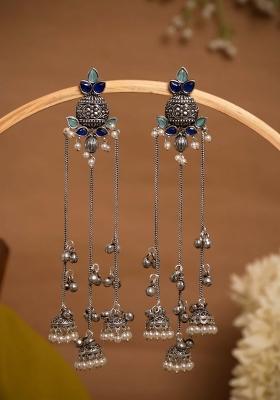 Navy Blue Brass Earrings Set