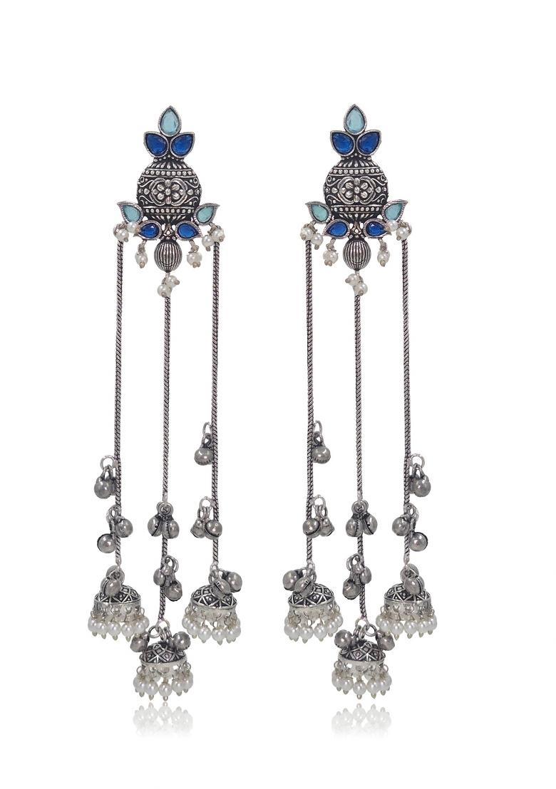 Navy Blue Brass Earrings Set - Indya