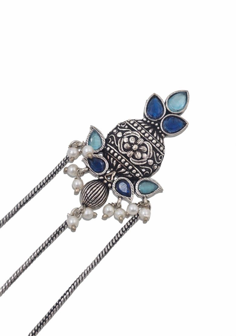 Navy Blue Brass Earrings Set - Indya
